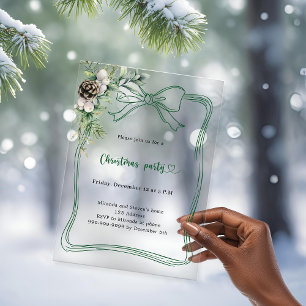 Invitations En Acrylique Sapin de Noël vert décoré de ruban et verdure givr
