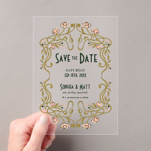 Invitations En Acrylique Sauvegarder la date de mariage Art Nouveau