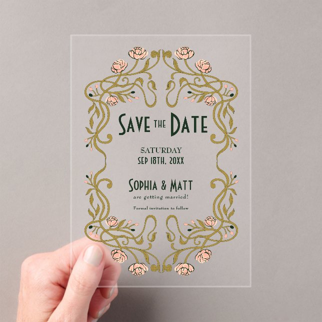Invitations En Acrylique Save The Date Art Nouveau Wedding (In situ (ordinateur de poche))