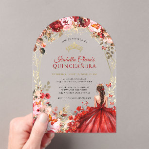 Invitations En Acrylique Scarlet Elegance Or Enchanté Floral Quinceanera