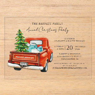 Invitations En Acrylique Scénario annuel de la fête de Noël du camion rouge