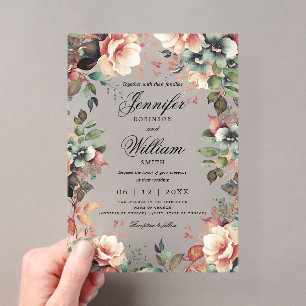 Invitations En Acrylique Scénario de mariage floral de jardin Boho romantiq