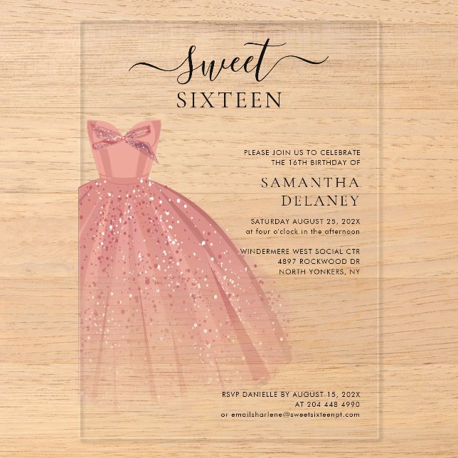 Invitations En Acrylique Scénario moderne pour 16 ans (Recto)