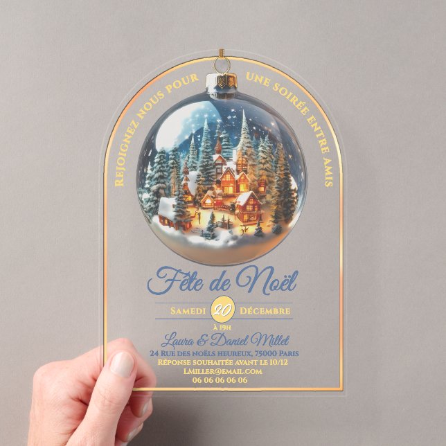 Invitations En Acrylique Scène de Noël dans une boule de Noël (In situ (ordinateur de poche))