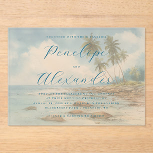 Invitations En Acrylique Scène de plage bleu tranquille