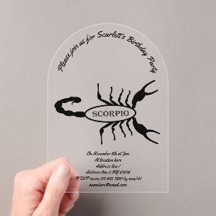 Invitations En Acrylique Scorpio Black Scorpion Étoile Signale Anniversaire