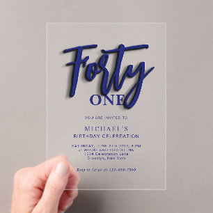 Invitations En Acrylique Script bleu élégant Quarante 40e anniversaire adul