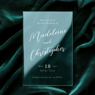 Invitations En Acrylique Script de calligraphie blanche moderne Mariage cla