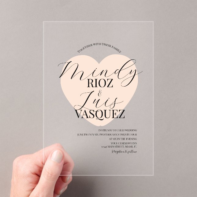 Invitations En Acrylique Script de mariage moderne Cœur noir et bronzé (In situ (ordinateur de poche))