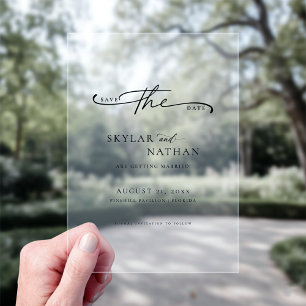 Invitations En Acrylique Script Mariage Simple Élégant Enregistrer La Date