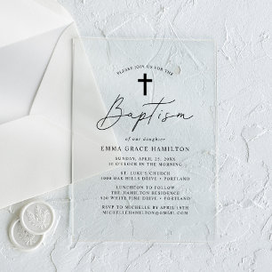 Invitations En Acrylique Script noir minimaliste moderne Baptême