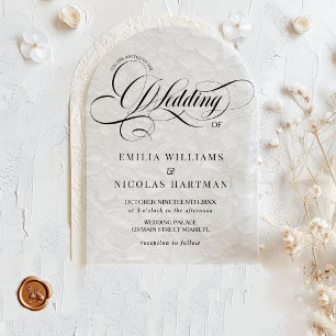 Invitations En Acrylique Script romantique Mariage noir et blanc