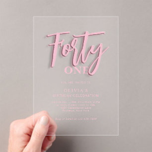 Invitations En Acrylique Script rose élégant Quarante 40e anniversaire adul