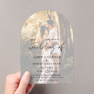 Invitations En Acrylique Script rustique Photo Mariage moderne