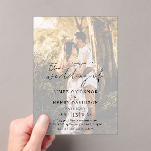 Invitations En Acrylique Script rustique Photo Mariage moderne