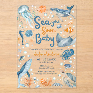 Invitations En Acrylique Sea You Soon Fête de Naissance Côtière