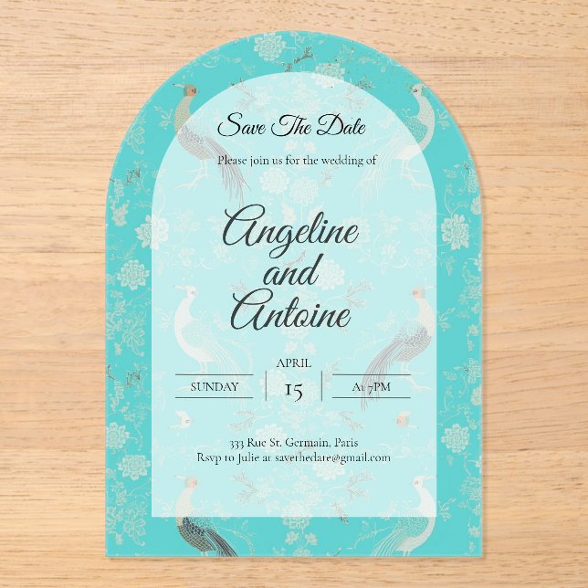 Invitations En Acrylique Secret d'Indochine luxury Chinoiserie pattern (Recto)