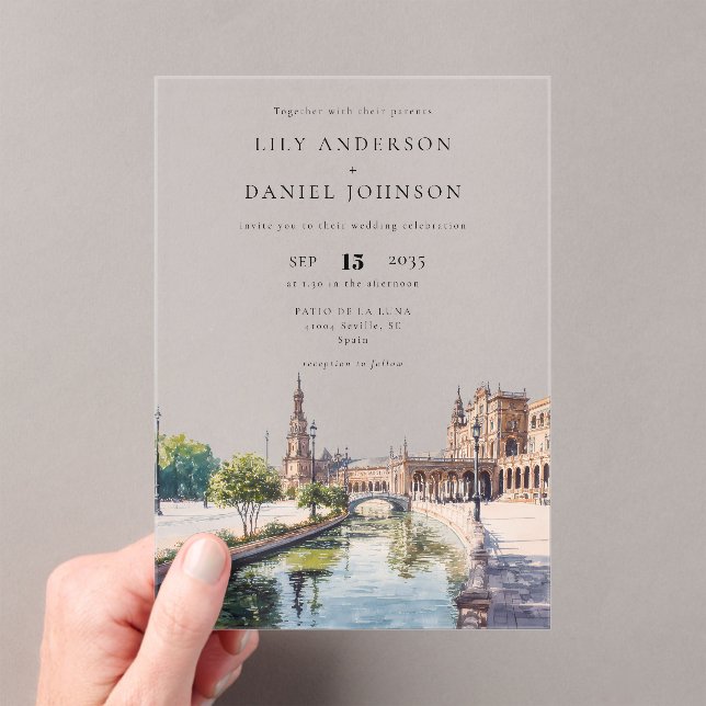 Invitations En Acrylique Seville Spain Watercolor Destination Wedding (In situ (ordinateur de poche))