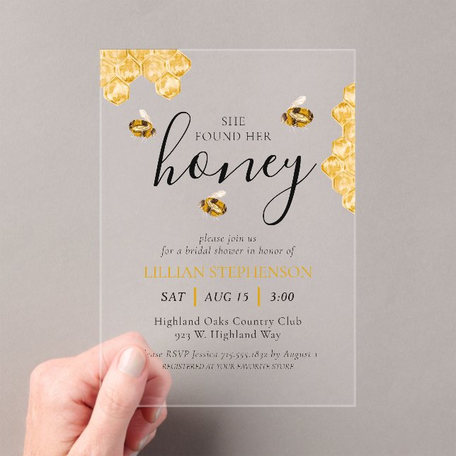 Invitations En Acrylique She Found Her Honey Bee Themed Bridal Shower (In situ (ordinateur de poche))