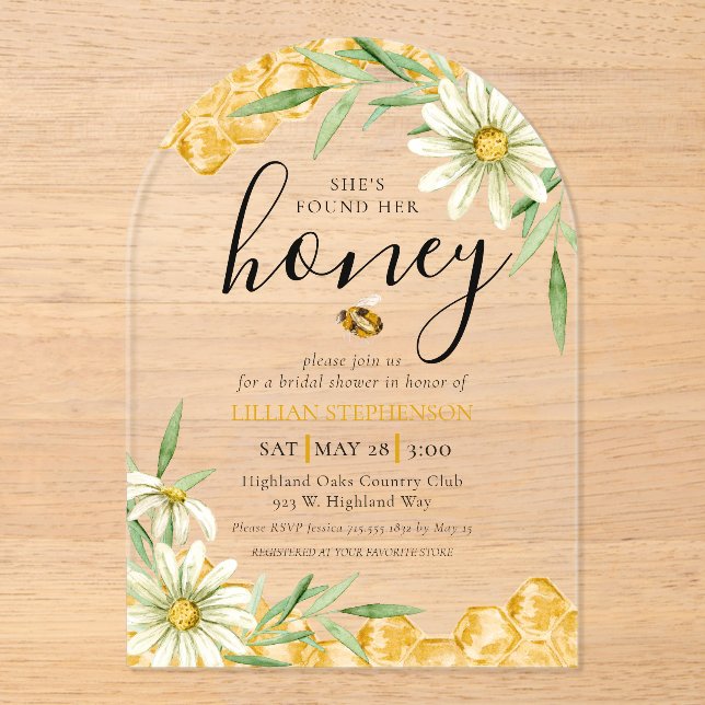 Invitations En Acrylique She Found Her Honey Bee Themed Daisy Bridal Shower (Recto)