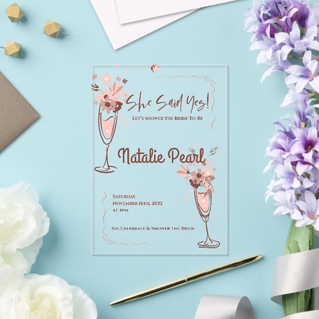 Invitations En Acrylique She Said Yes Bride To Be Floral Bridal Shower (Insitu (Mariage))