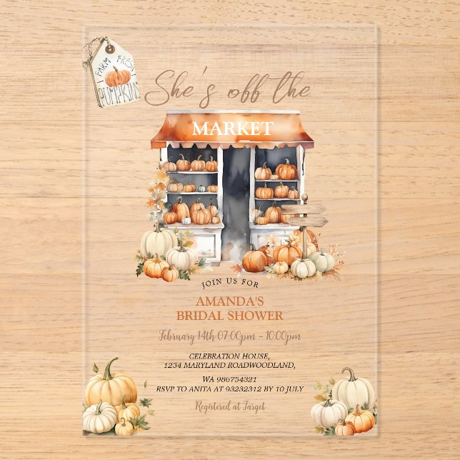 Invitations En Acrylique She's Off The Market Fall Pumpkin Bridal Shower (Recto)