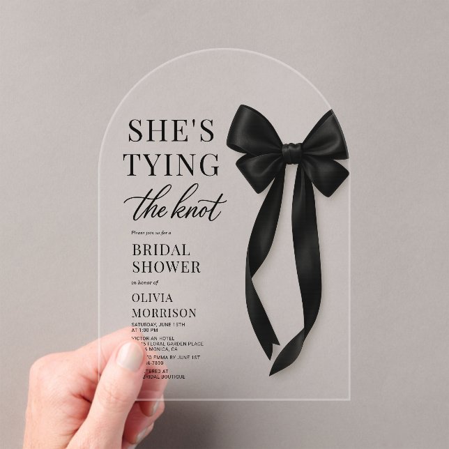 Invitations En Acrylique She's Tying The Knot Bridal Shower  (In situ (ordinateur de poche))