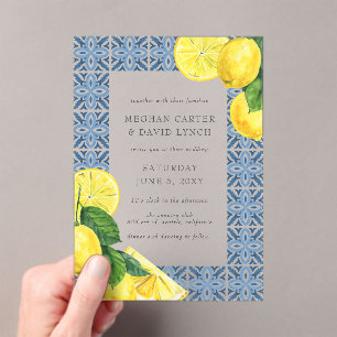 Invitations En Acrylique Sicilienne Carrelage bleu méditerranéen Citron Mar