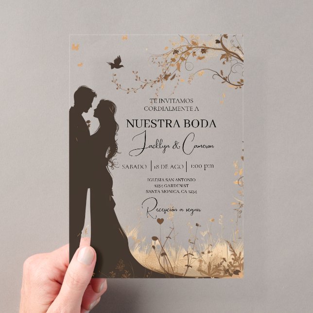 Invitations En Acrylique Silhouette de marié et de mariée  (In situ (ordinateur de poche))