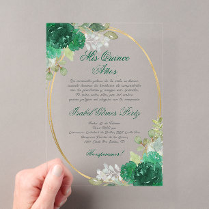 Invitations En Acrylique Silhouette de Quinceanera vert émeraude