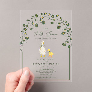 Invitations En Acrylique Silly Goose Bow Floral Daisy Baby shower