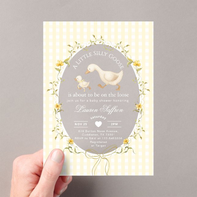 Invitations En Acrylique Silly Goose Yellow Gingham Baby Shower (In situ (ordinateur de poche))