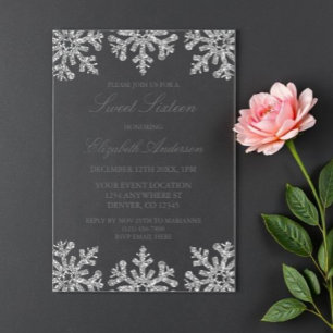 Invitations En Acrylique Silver Snowflake Winter Sweet 16