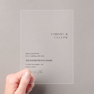 Invitations En Acrylique Simone minimal mariage moderne Enregistrer la date