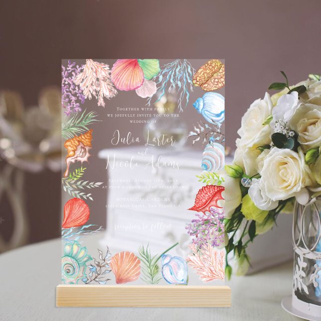 Invitations En Acrylique Simple Beach Blue Ocean Seashell Mariage (Créateur téléchargé)