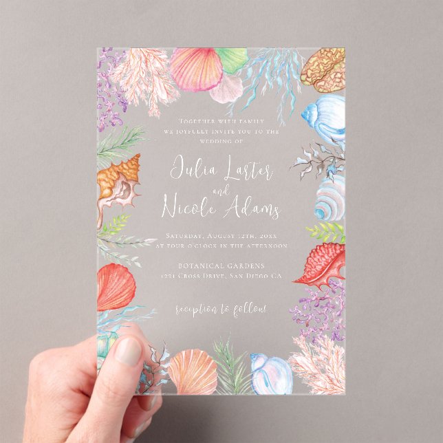 Invitations En Acrylique Simple Beach Blue Ocean Seashell Mariage (In situ (ordinateur de poche))