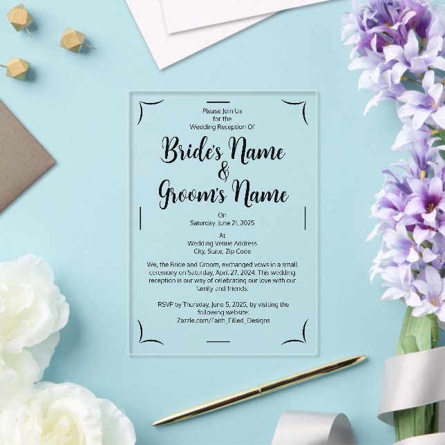 Invitations En Acrylique Simple calligraphie écriture noir et blanc mariage (Insitu (Mariage))