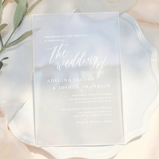 Invitations En Acrylique Simple Calligraphie Mariage Élégant (Créateur téléchargé)