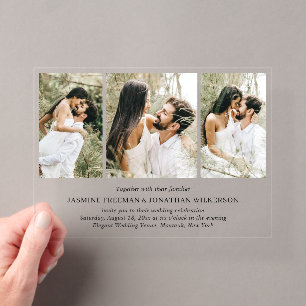 Invitations En Acrylique Simple Collage Photo Élégant Mariage