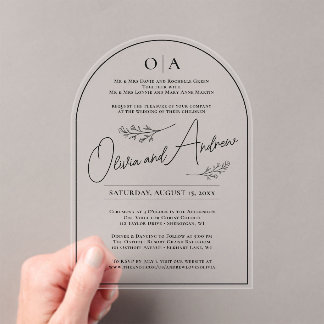 Invitations En Acrylique Simple Elegant Black Botanical Floral Arch Wedding