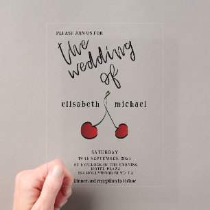 Invitations En Acrylique Simple élégant cerise rouge capricieux dessinée à 
