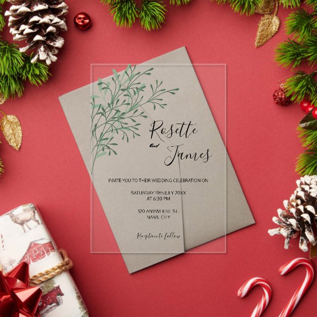 Invitations En Acrylique Simple Élégant Mariage Moderne avec verdure  (Insitu (vacances))