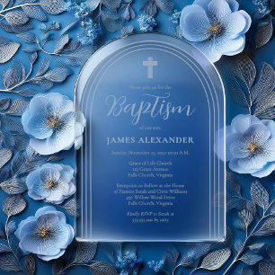 Invitations En Acrylique Simple Élégant Minimaliste Baptême Garçon Bleu