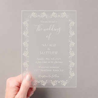 Invitations En Acrylique Simple Élégant Minimaliste Ornement de Damas Maria