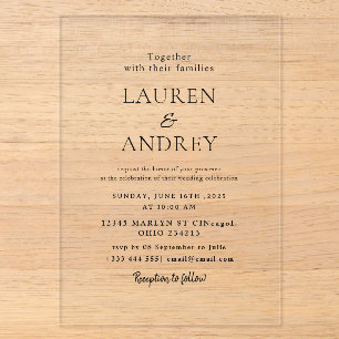 Invitations En Acrylique Simple Élégant Minimaliste Transparent Mariage