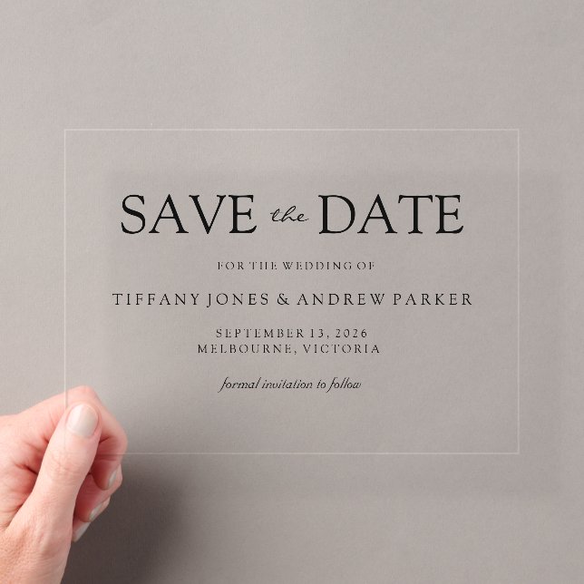 Invitations En Acrylique Simple Élégant Moderne Écriture Mariage Sauvegarde (In situ (ordinateur de poche))