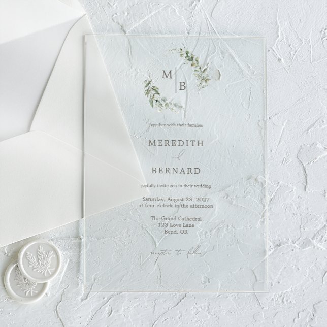Invitations En Acrylique Simple Élégant Monogramme Botanique Mariage (Créateur téléchargé)