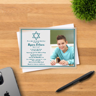 Invitations En Acrylique Simple étoile Turquoise de David Photo Bar Mitzvah
