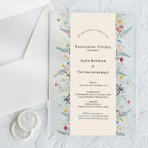 Invitations En Acrylique Simple Fougère de Fleur Sauvage Beige Dîner de Rép