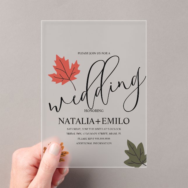 Invitations En Acrylique Simple Mariage Automnal Feuille  (In situ (ordinateur de poche))